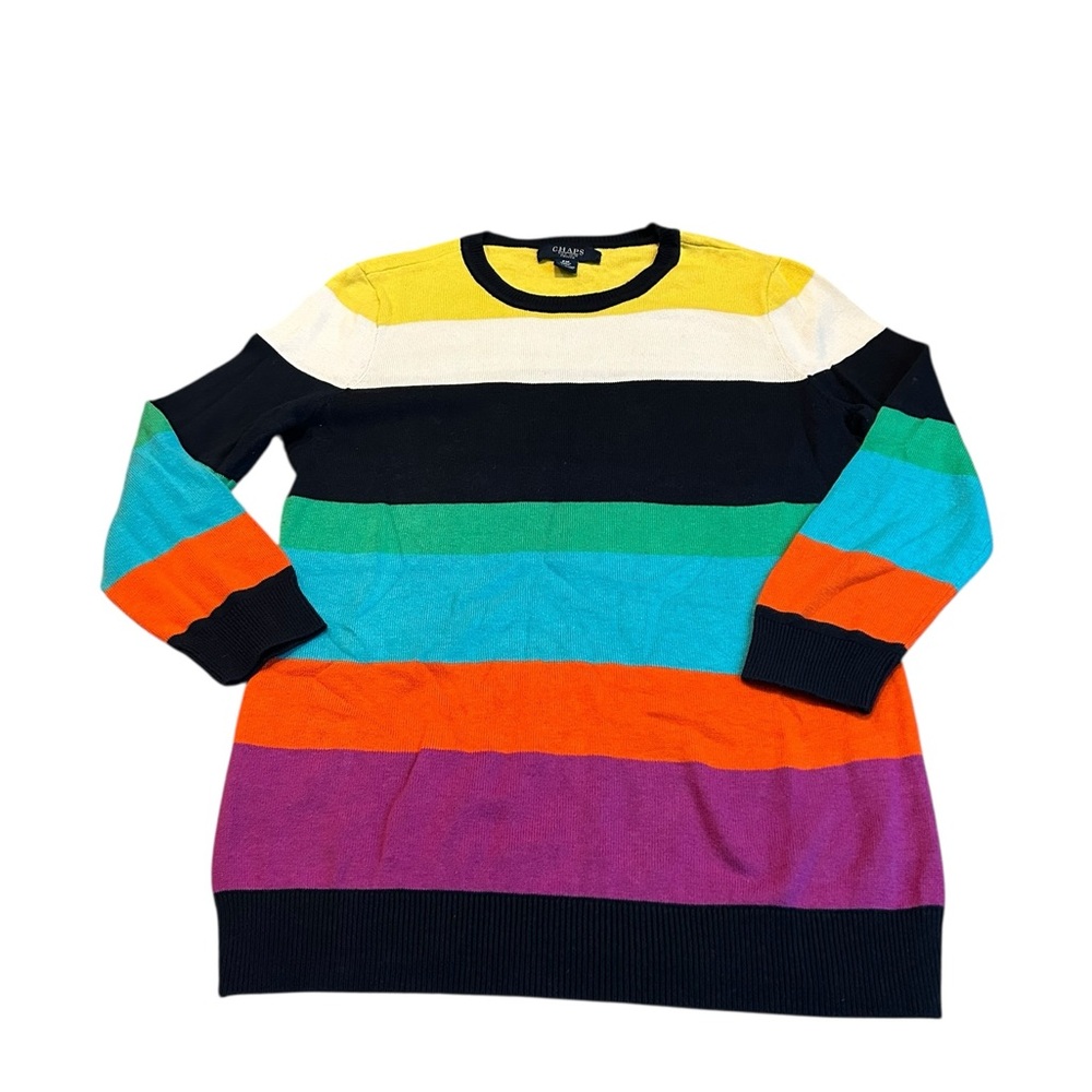 3/$15 CHAPS colorful striped sweater with cropped sleeves